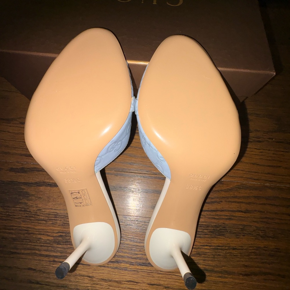 Gucci Light Blue Leather Horsebit Mules - Picture 5 of 8